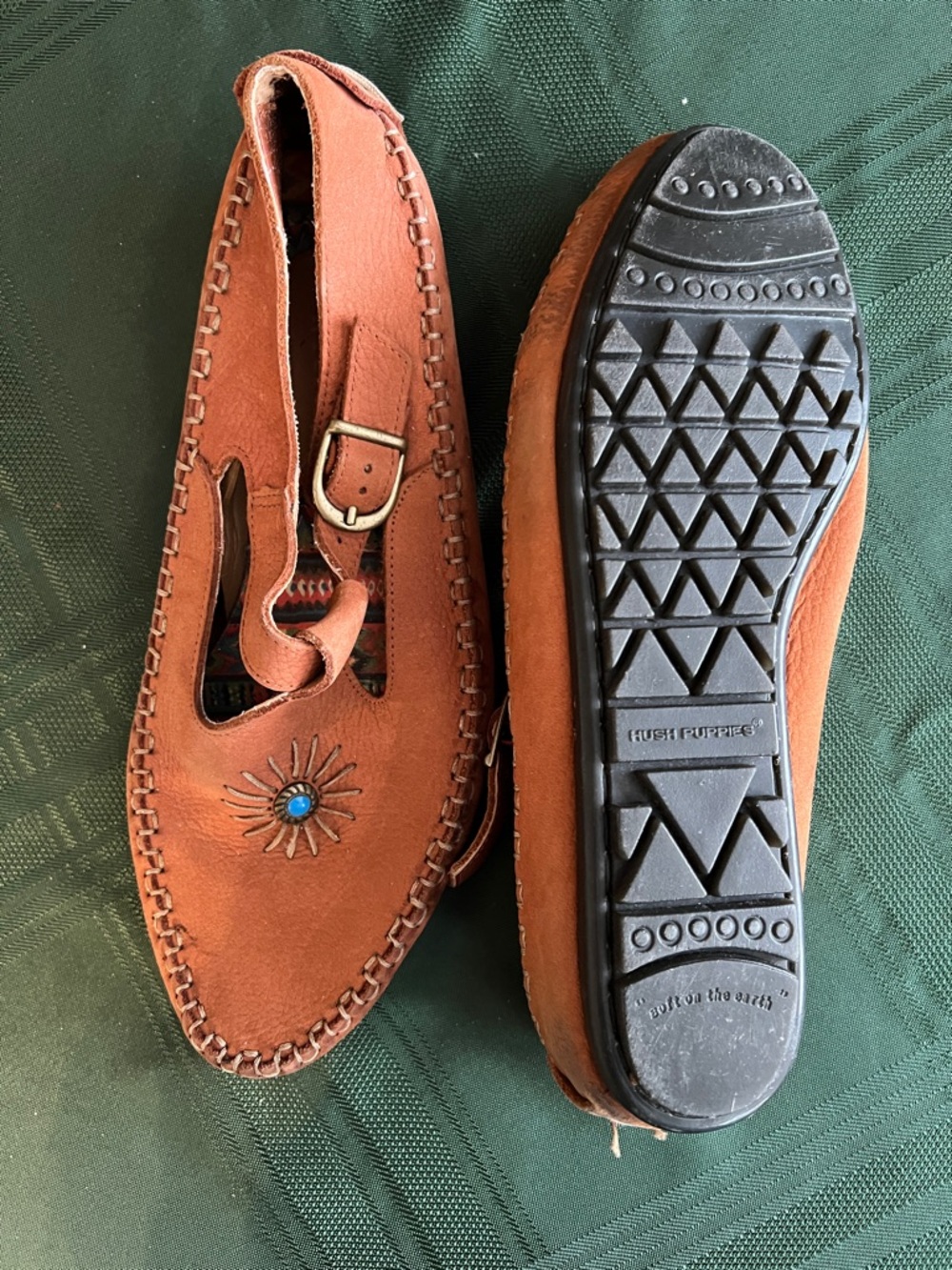 Hush Puppies Rust Suede Slip-On Moccasins with Turquoise Accent